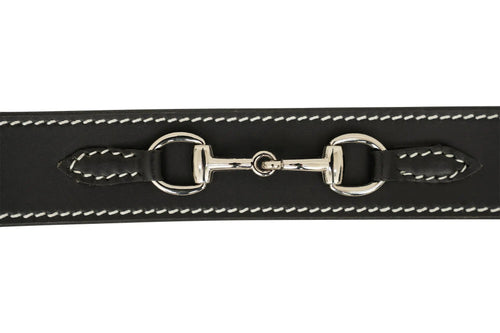 Huntley Equestrian Ladies Stirrup Buckle, Snaffle Bit, 1.5 Inch Width Leather Belt, Black