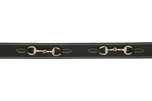Huntley Equestrian Ladies Stirrup Buckle, Snaffle Bit, 1.5 Inch Width Leather Belt, Black