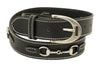 Huntley Equestrian Ladies Stirrup Buckle, Snaffle Bit, 1.5 Inch Width Leather Belt, Black