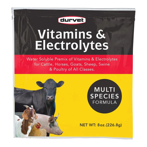 Durvet Vitamins & Electrolytes for Poultry Swine Ruminants & Horses 8 oz.