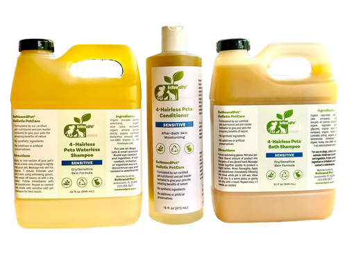 4-HAIRLESS PETS SENSITIVE SHAMPOO, WATERLESS & CONDITIONER KIT