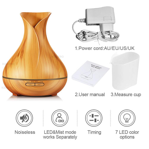 KBAYBO 400ml Aroma Essential Oil Diffuser Ultrasonic Air Humidifier with Wood Grain electric LED Lights aroma diffuser for home