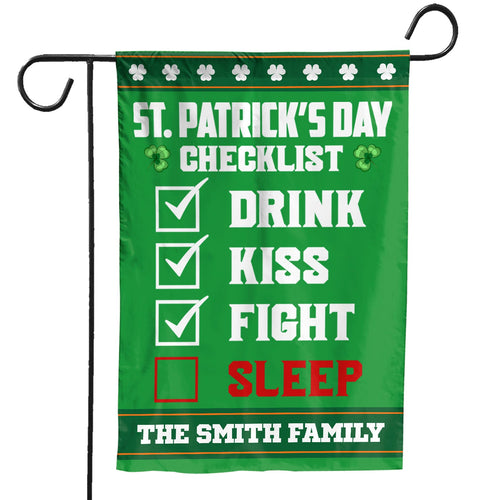 St. Patrick's Day Checklist Garden Flag, Personalized Flag, Custom Family Name St. Patrick's Day Flag 681904