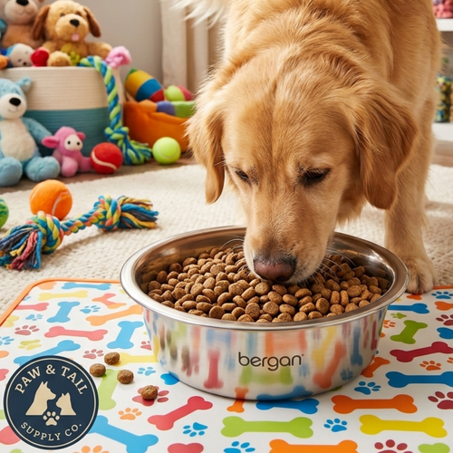 Bergan Stainless Steel Dog Bowl 17 Cup Capacity Durable Wide Base Food & Water Dish