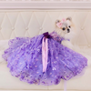 Luxury Purple Princess Dog Dress Floral Lace Tulle Wedding Gown for Small Dogs