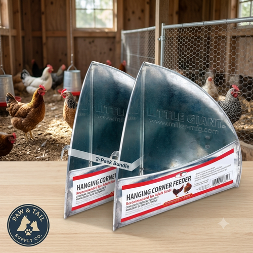 Little Giant Galvanized Hanging Corner Poultry Feeder Space-Saving Chicken Farm 2-Pack