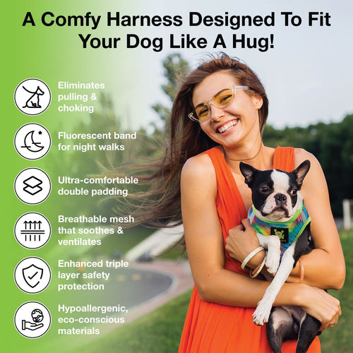 EcoBark Step In Dog Harness - XXXS to Small Breeds- Reflective Soft Mesh Harness for Teacup, Small Dogs and Puppies / Tie-dye
