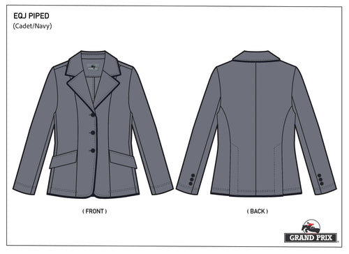 Grand Prix Ladies EQJ 3 Button Show Coat, Cadet Blue with Navy Piping
