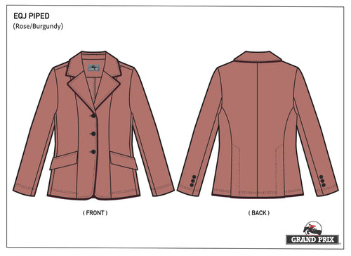 Grand Prix Ladies EQJ 3 Button Show Coat, Rose with Burgundy Piping