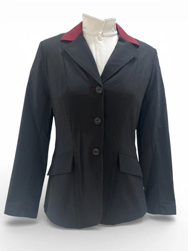 Grand Prix Ladies EQJ Classic 3 Button Show Jacket, Black with Burgundy Collar