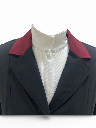 Grand Prix Ladies EQJ Classic 3 Button Show Jacket, Black with Burgundy Collar