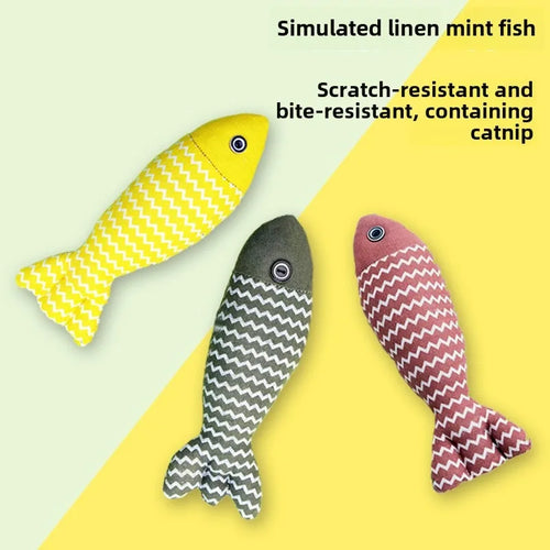 Geshifeng Linen Fish Catnip Toy - Interactive Plush Cat Toy