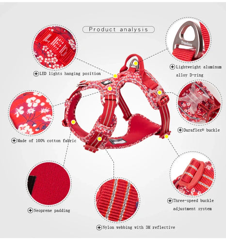 Truelove Floral No Pull Dog Harness - Reflective Cotton Vest