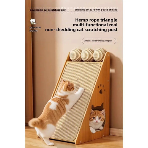 Large Vertical Cat Tree - Wood and Sisal Scratching Tower House