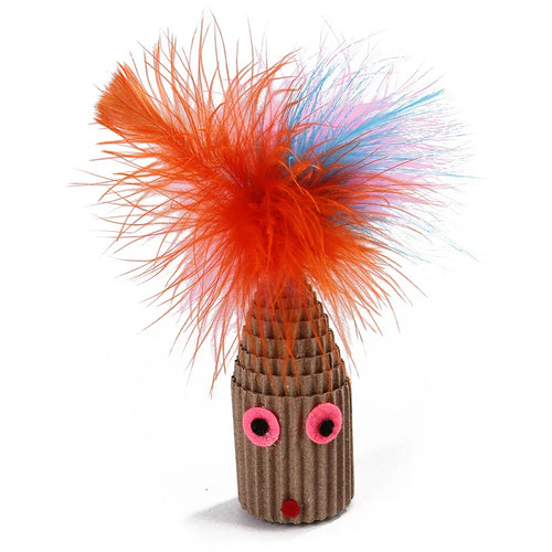 Mouse Shaped Corrugated Paper Cat Scratcher Toy with Feathers