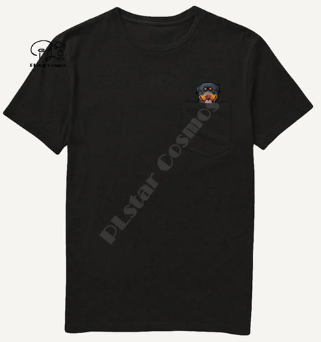 RottweilerMiddleHand In Pocket T Shirt Dog Lovers Black Cotton Men Made in USA Cartoon t shirt men Unisex New Fashion tshirt