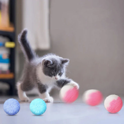 Polyester Rope Cat Toy - Colorful Pom Pom Balls for Teeth Cleaning