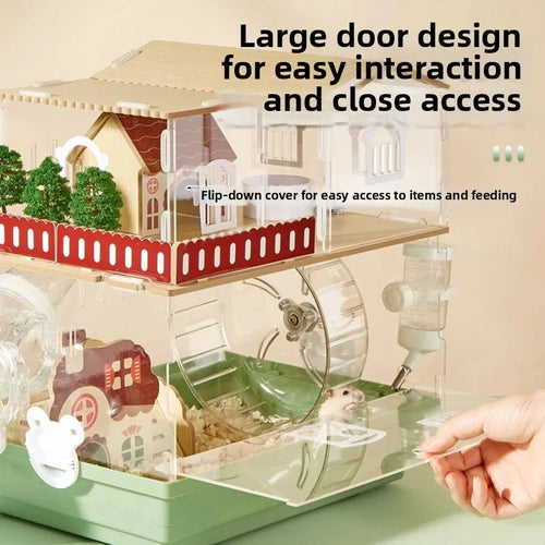 3-Story Hamster Mansion Large Transparent Habitat Syrian Large Full Ventilation Acrylic Cage Deep Base Complete DIY Natural