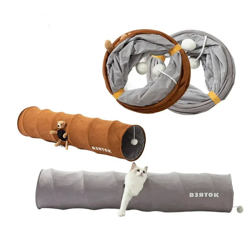 Straight Collapsible Cat Tunnel Toy - Suede 25x120cm