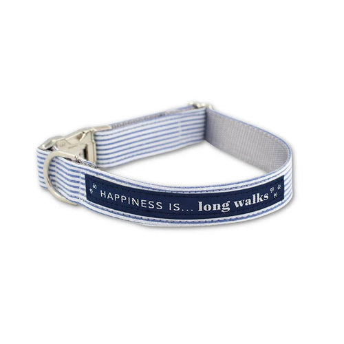 Dog Long Walks Striped Blue Collar