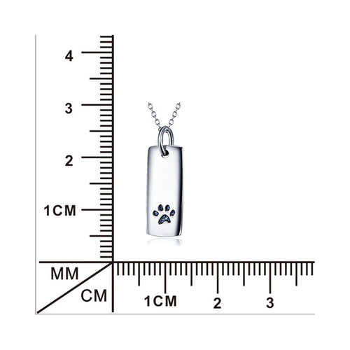 Ladies Glossy Square Dog Paw Print Tag Necklace
