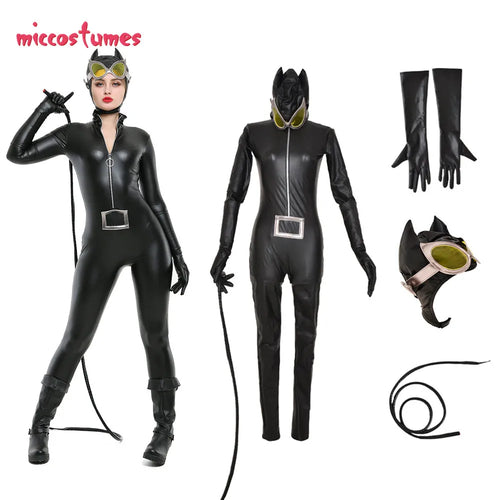 Miccostumes Cat Suit Kitty Cosplay Costume Black Bodysuit Jumpsuit Woman Halloween Cosplay Costume
