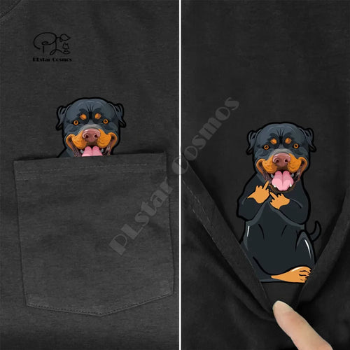 RottweilerMiddleHand In Pocket T Shirt Dog Lovers Black Cotton Men Made in USA Cartoon t shirt men Unisex New Fashion tshirt