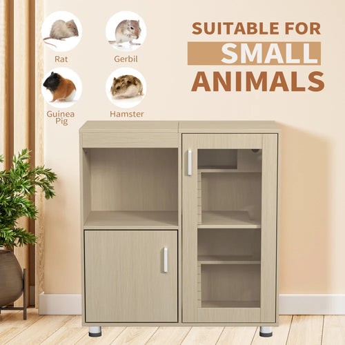 Hamster Cage, Small Animal Cage for Chinchilla/Rat, 4-Tier Guinea Pig Cage Wood with Acrylic Windows, Storage Cabinet