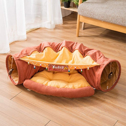 Collapsible Removable Cat Tunnel Tube With Cat Bed Set