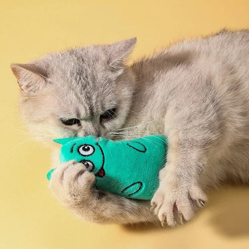 Idepet Catnip Plush Cat Toy - Cute Cartoon Thumb Toy with Tail