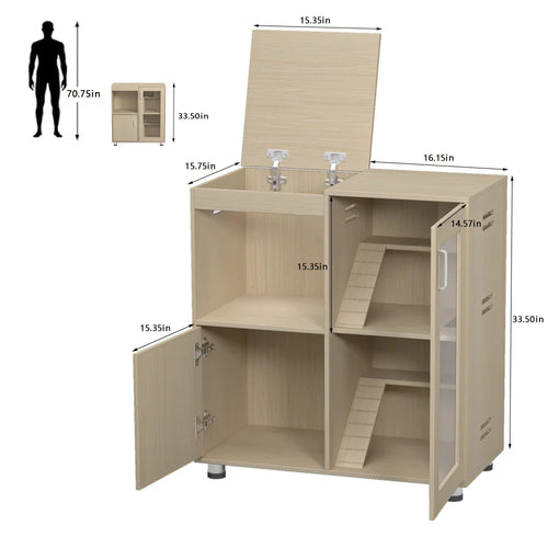 Hamster Cage, Small Animal Cage for Chinchilla/Rat, 4-Tier Guinea Pig Cage Wood with Acrylic Windows, Storage Cabinet