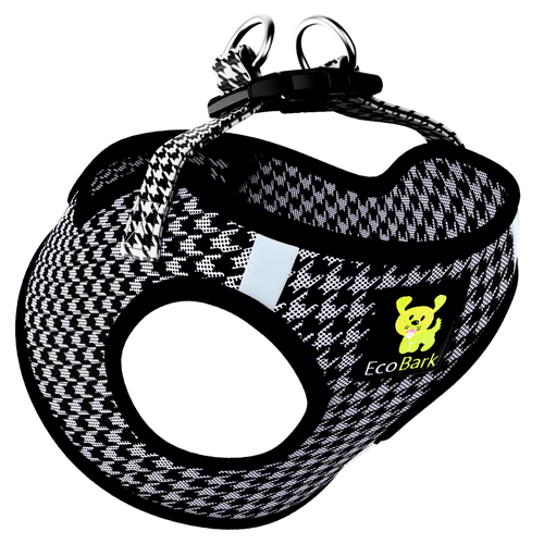 EcoBark Step In Dog Harness - XXXS to Small Breeds- Reflective Soft Mesh Harness for Teacup, Small Dogs and Puppies / Houndstooth