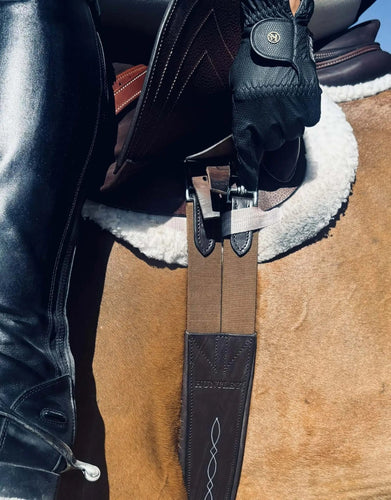 Huntley Equestrian Sedgwick Leather Fancy Stitched Padded Leather Contour Shaped Girth with Double End Elastic