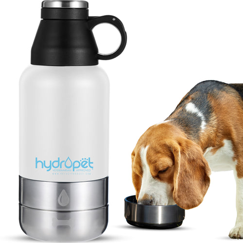 **SALE** HydroPet® 32 oz Portable Dog Water Bottle – Stainless Steel Travel Flask with 2 Detachable Bowls, Carry Bag & Strap
