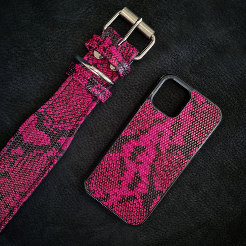 Bestia Rock Python Leather Phone Case Pink