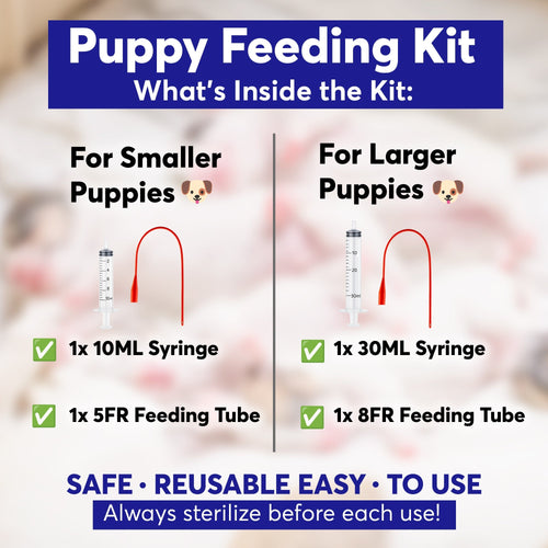 Puppy Feeding Support Kit – Includes 10ml & 30ml Syringes with 5FR and 8FR Tubes – for Newborn and Small Breed Puppies