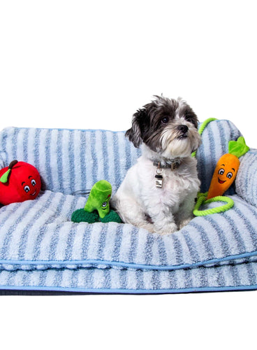 Luxury Light Blue Striped Sofa Dog Bed - Glow Pups