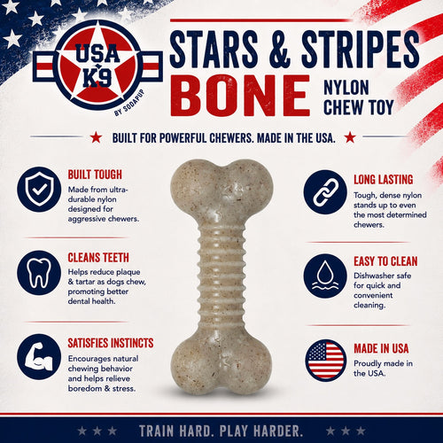 USA-K9 Stars and Stripes Bone Nylon Dog Chew Toy for Aggressive Chewers | USA Made