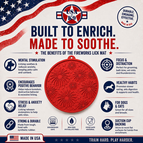 USA-K9 Fireworks Design eMat - Enrichment Lick Mat For Dogs and Cats - with Suction Cups | USA Made