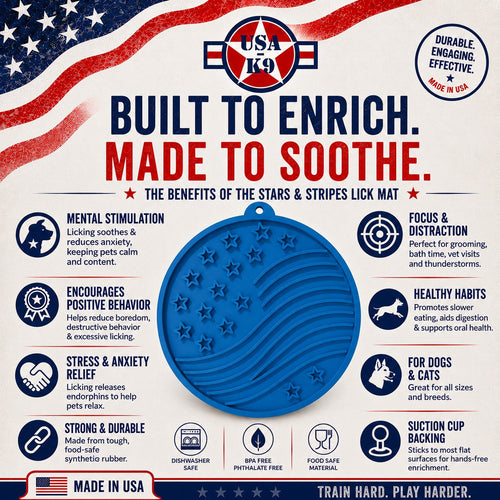 USA-K9 Stars and Stripes Design eMat - Enrichment Lick Mat For Dogs and Cats - with Suction Cups | USA Made