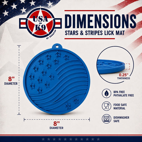 USA-K9 Stars and Stripes Design eMat - Enrichment Lick Mat For Dogs and Cats - with Suction Cups | USA Made
