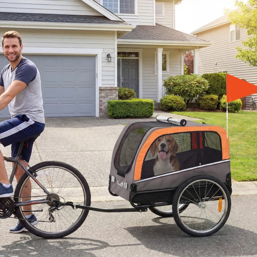 Dog Bike Trailer, Pet Cart Bicycle Carrier with 20 Air Tires, Quick-Release Wheels, Reflectors, Flag