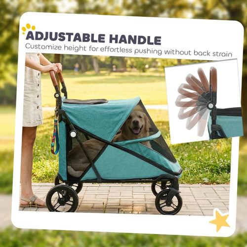 Dog Stroller for Large Dogs Up to 66 LBS with All-Terrain Spring Suspension, 8-Position Adjustable Handle
