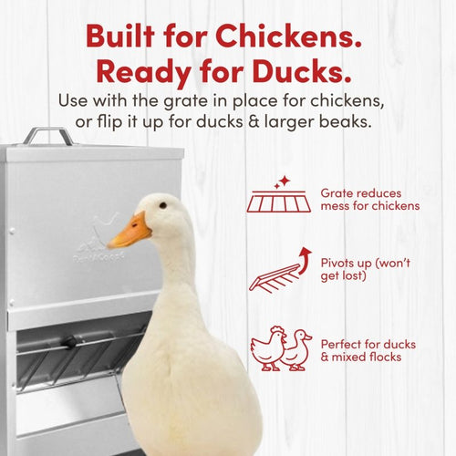 RentACoop Metal Trough Feeder with Lid - 25lb Capacity
