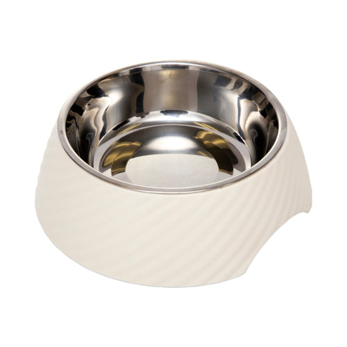 Country Living Set of 2 Round Twill Melamine Dog Bowls with Removable Stainless Steel Inserts – White Swan