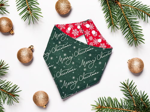Merry Christmas Script Reversible Dog Bandana