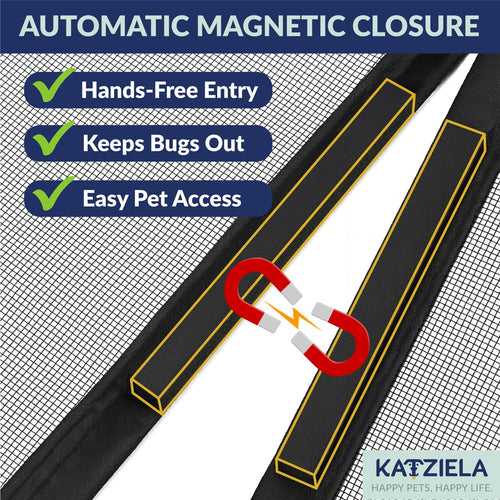 Katziela Magnetic Screen Door 38x83 – Pet & Kid-Friendly Mesh with Extra Bottom Magnets – Heavy-Duty, Hands-Free Closure, Keeps Bugs Out & Lets Fresh Air In