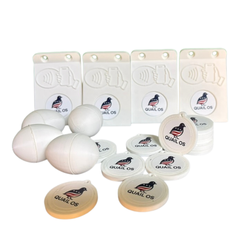 QuailOS Tap and Track Kit — NFC Business package (12 Tags, 4 Mounts, 4 Hatch Eggs)