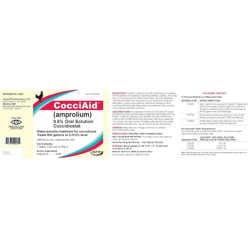Aurora CocciAid 9.6% Amprolium Liquid Concentrate 1 Gallon Poultry Coccidiosis Treatment