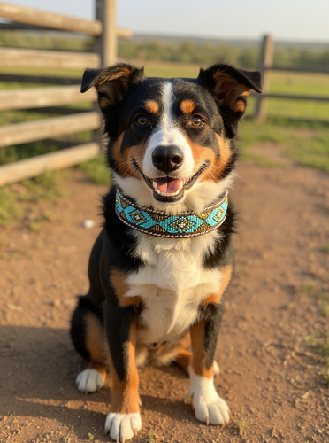 Epic Padded Leather Dog Collar with Beaded Design O